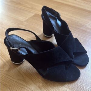 Rebecca Minkoff Heels Sandals Black Suede Slingback Aaiden Size 8